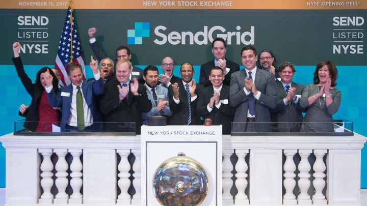 photo of SendGrid team ringing the bell at the NYSE